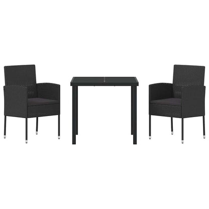 vidaXL Garten Essgruppe mit Kissen 3 pcs Schwarz Poly Rattan