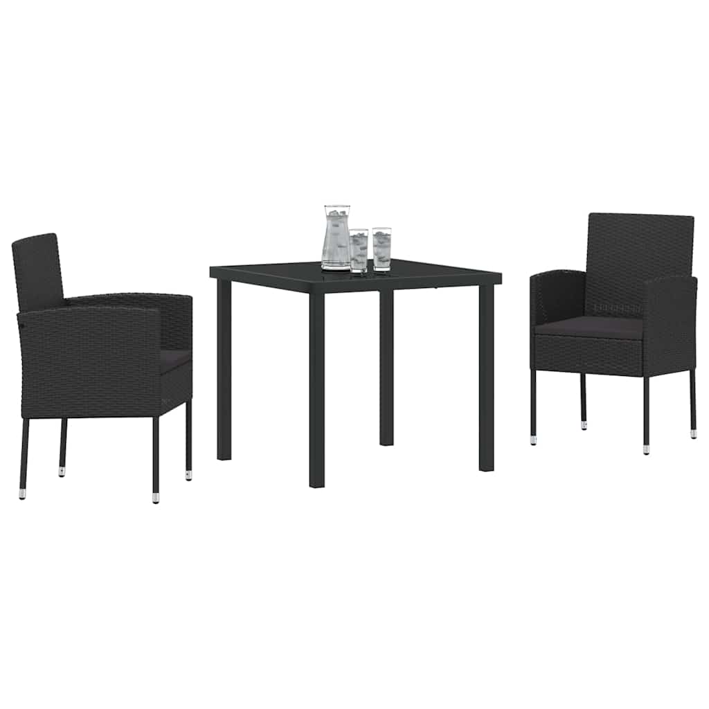vidaXL Garten Essgruppe mit Kissen 3 pcs Schwarz Poly Rattan