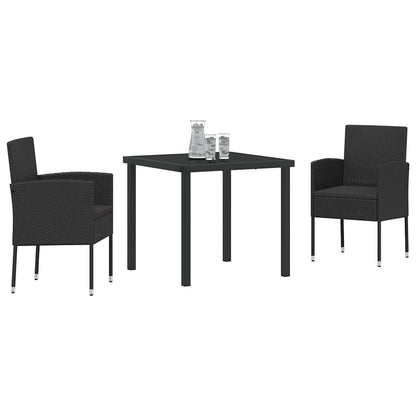 vidaXL Garten Essgruppe mit Kissen 3 pcs Schwarz Poly Rattan