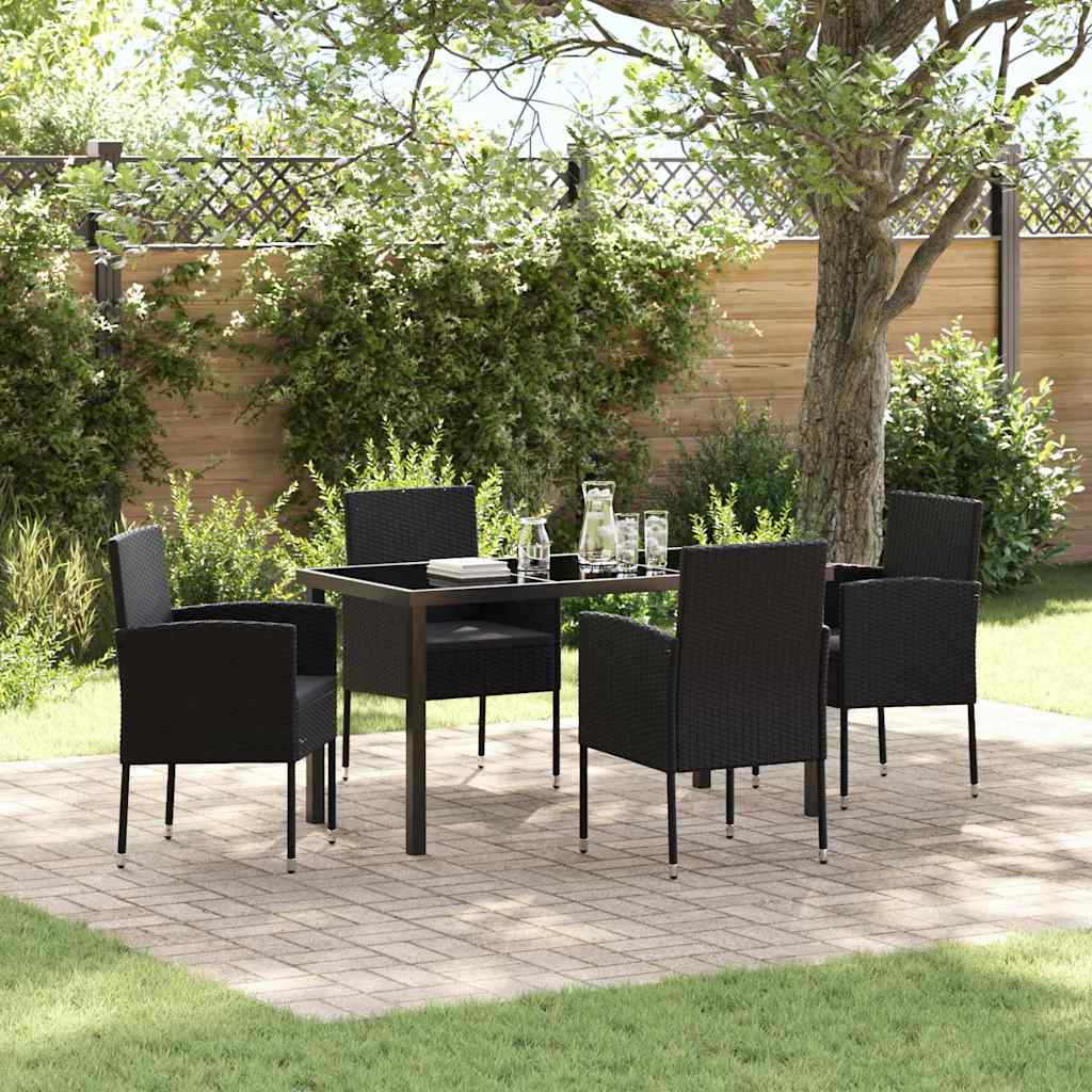 Garten Essgruppe mit Kissen 5 pcs Schwarz Poly-Rattan