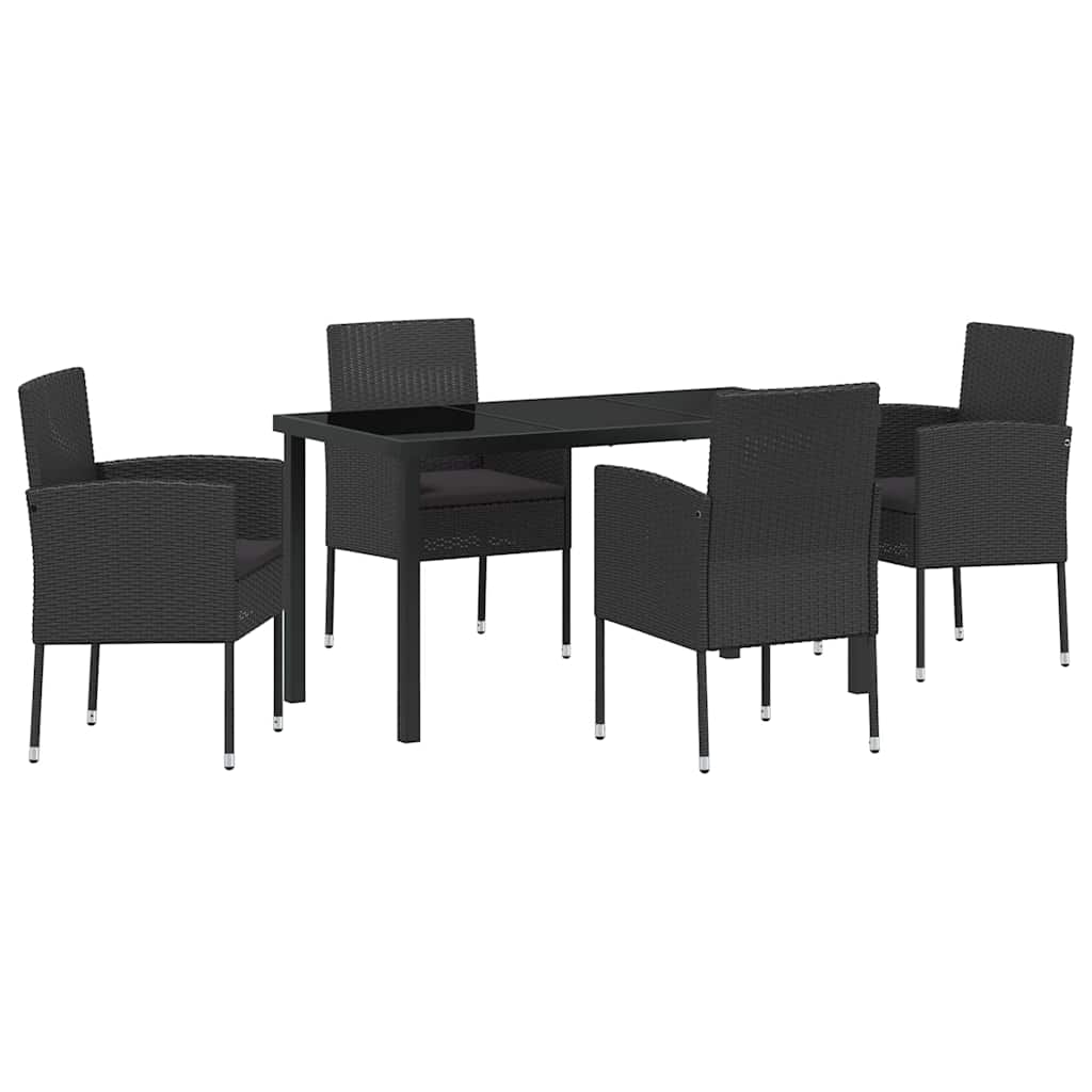 Garten Essgruppe mit Kissen 5 pcs Schwarz Poly-Rattan