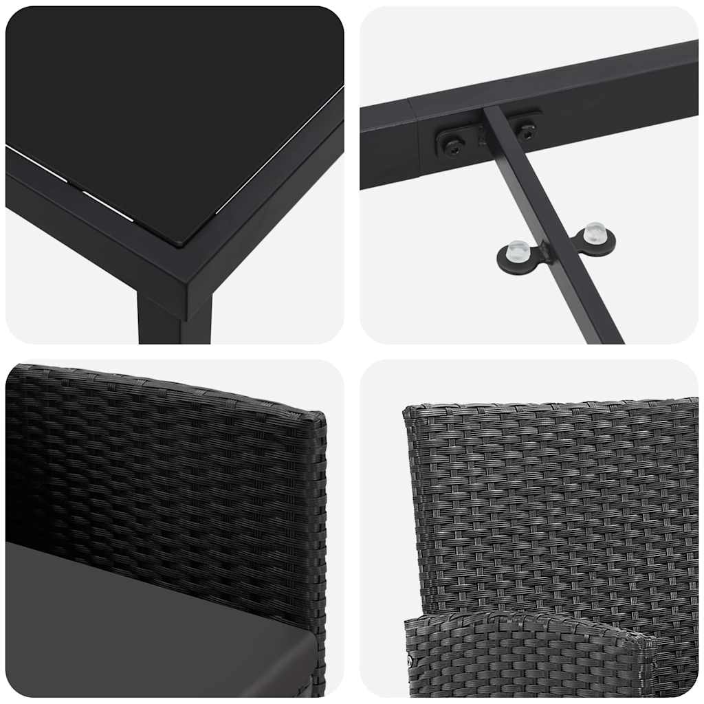 vidaXL Garten Essgruppe mit Kissen 7 pcs Schwarz Poly Rattan