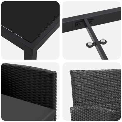 vidaXL Garten Essgruppe mit Kissen 7 pcs Schwarz Poly Rattan