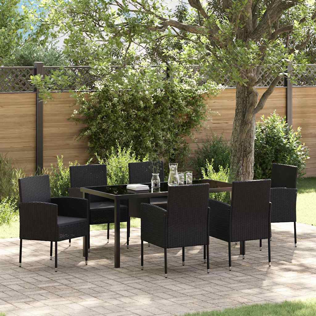 vidaXL Garten Essgruppe mit Kissen 7 pcs Schwarz Poly Rattan