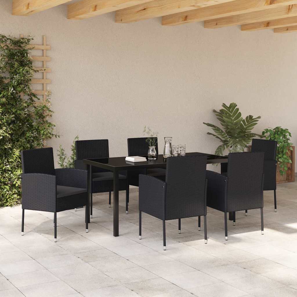 vidaXL Garten Essgruppe mit Kissen 7 pcs Schwarz Poly Rattan