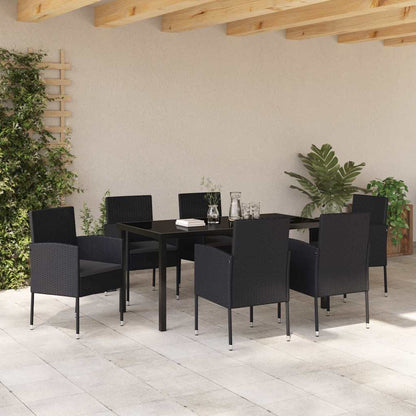 vidaXL Garten Essgruppe mit Kissen 7 pcs Schwarz Poly Rattan