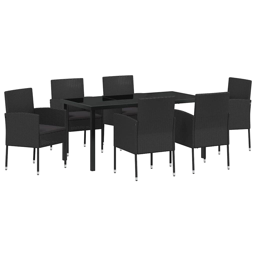 vidaXL Garten Essgruppe mit Kissen 7 pcs Schwarz Poly Rattan