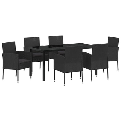 vidaXL Garten Essgruppe mit Kissen 7 pcs Schwarz Poly Rattan