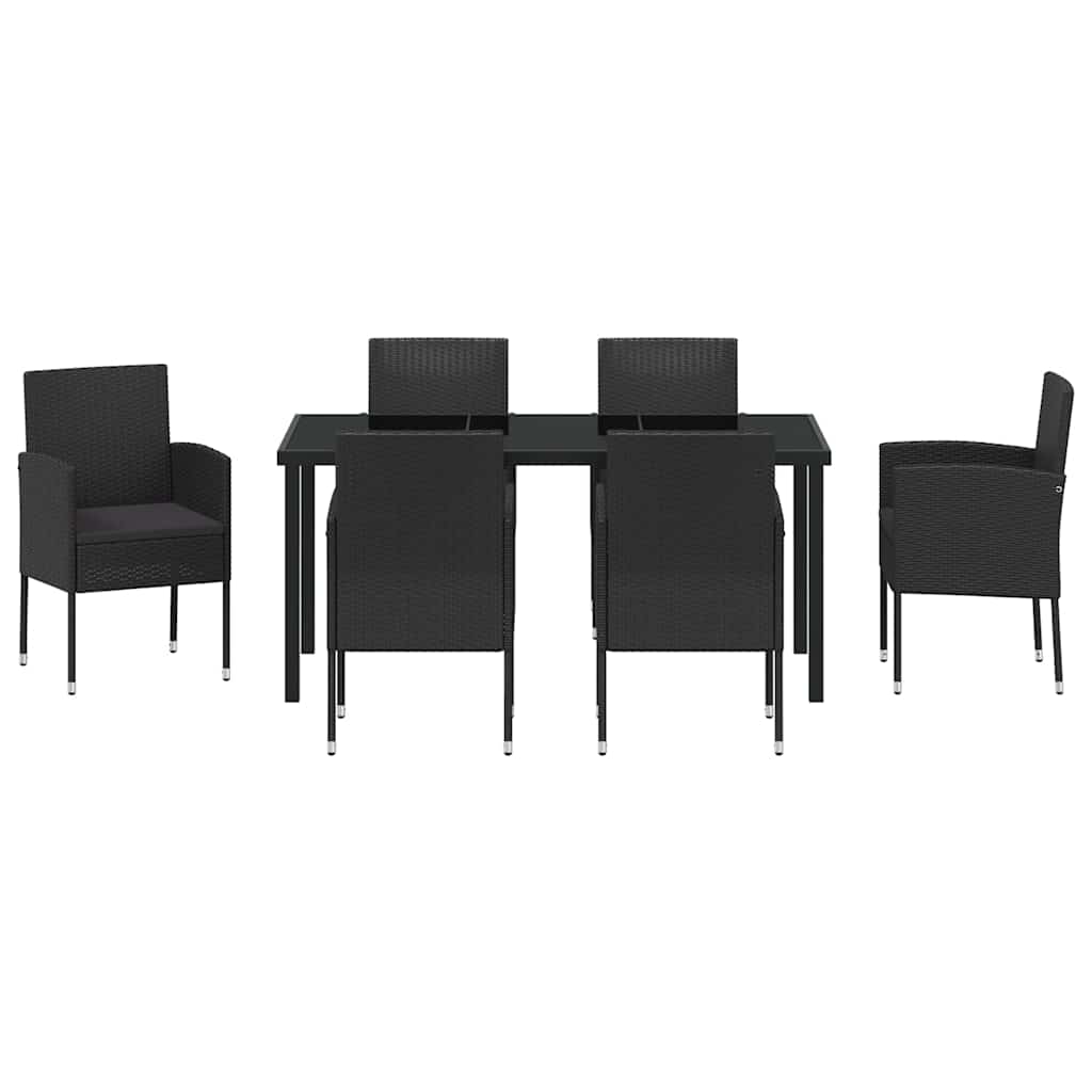 vidaXL Garten Essgruppe mit Kissen 7 pcs Schwarz Poly Rattan