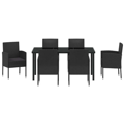 vidaXL Garten Essgruppe mit Kissen 7 pcs Schwarz Poly Rattan