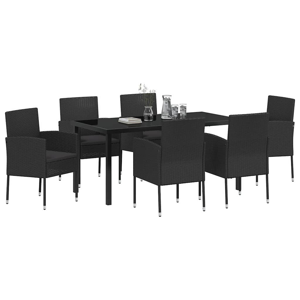 vidaXL Garten Essgruppe mit Kissen 7 pcs Schwarz Poly Rattan