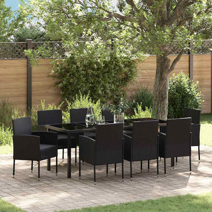Garten Essgruppe mit Kissen 9 pcs Schwarz Poly-Rattan