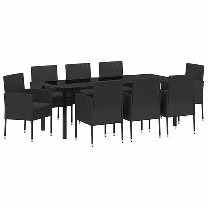 Garten Essgruppe mit Kissen 9 pcs Schwarz Poly-Rattan