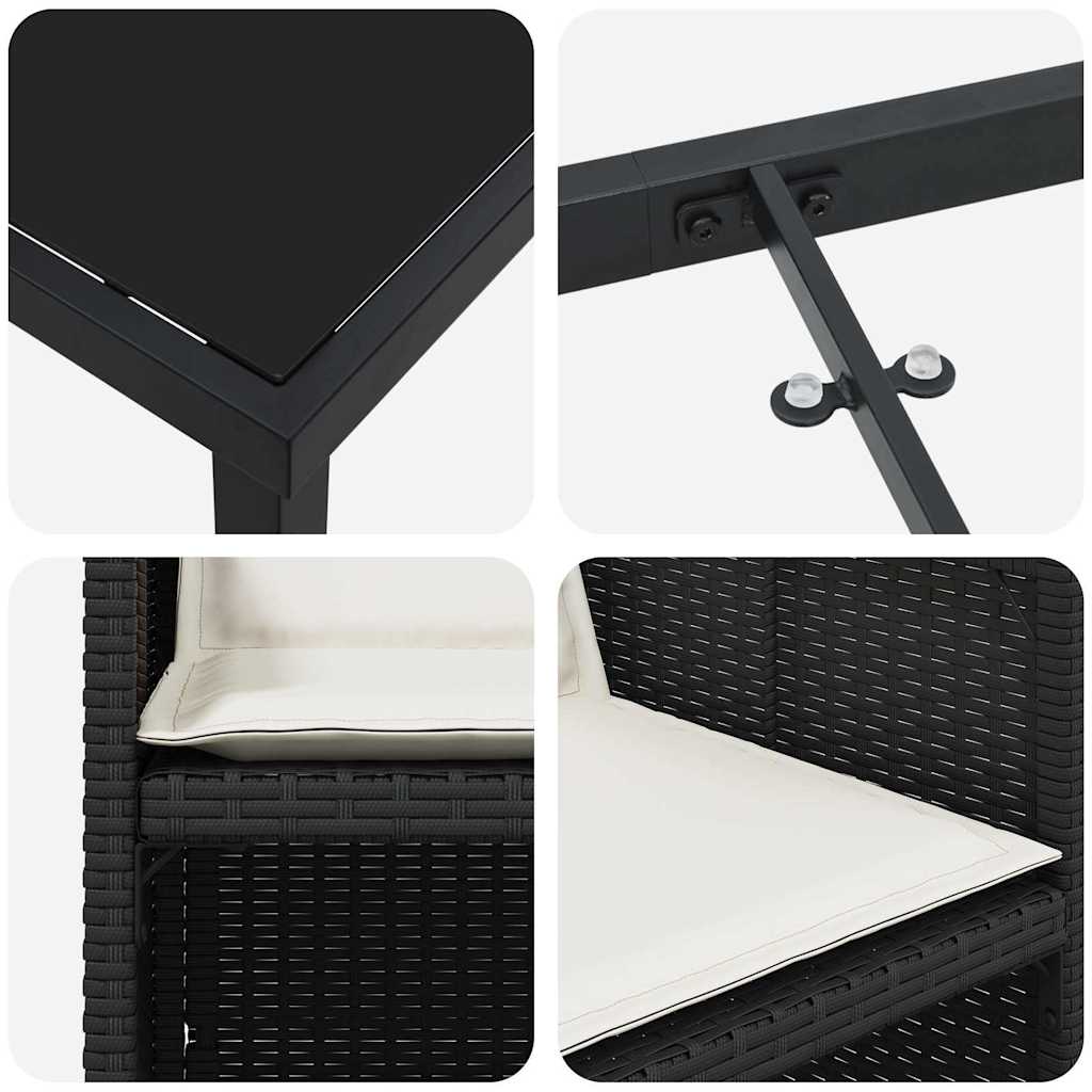 Garten Essgruppe mit Kissen 9 pcs Schwarz Poly-Rattan