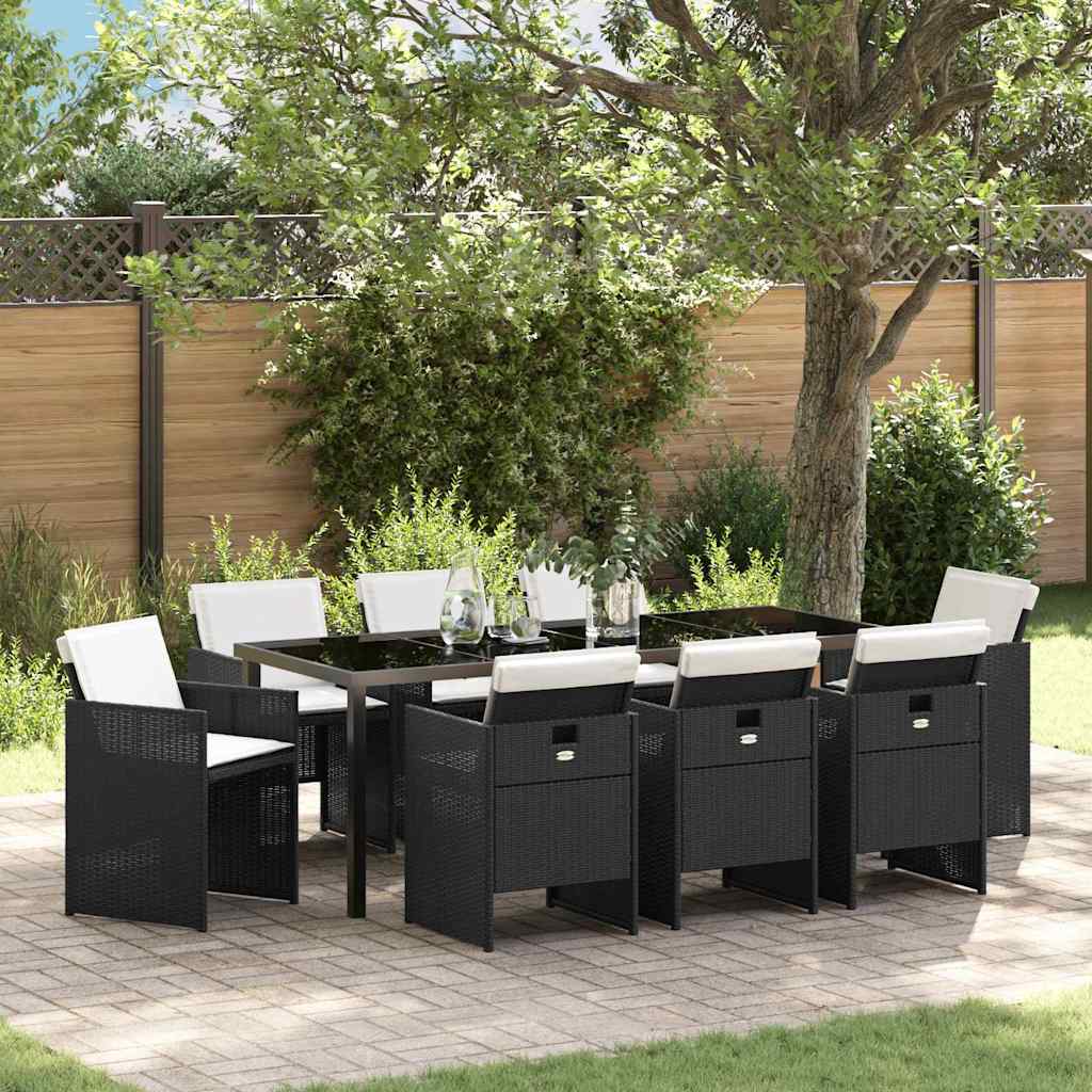 Garten Essgruppe mit Kissen 9 pcs Schwarz Poly-Rattan