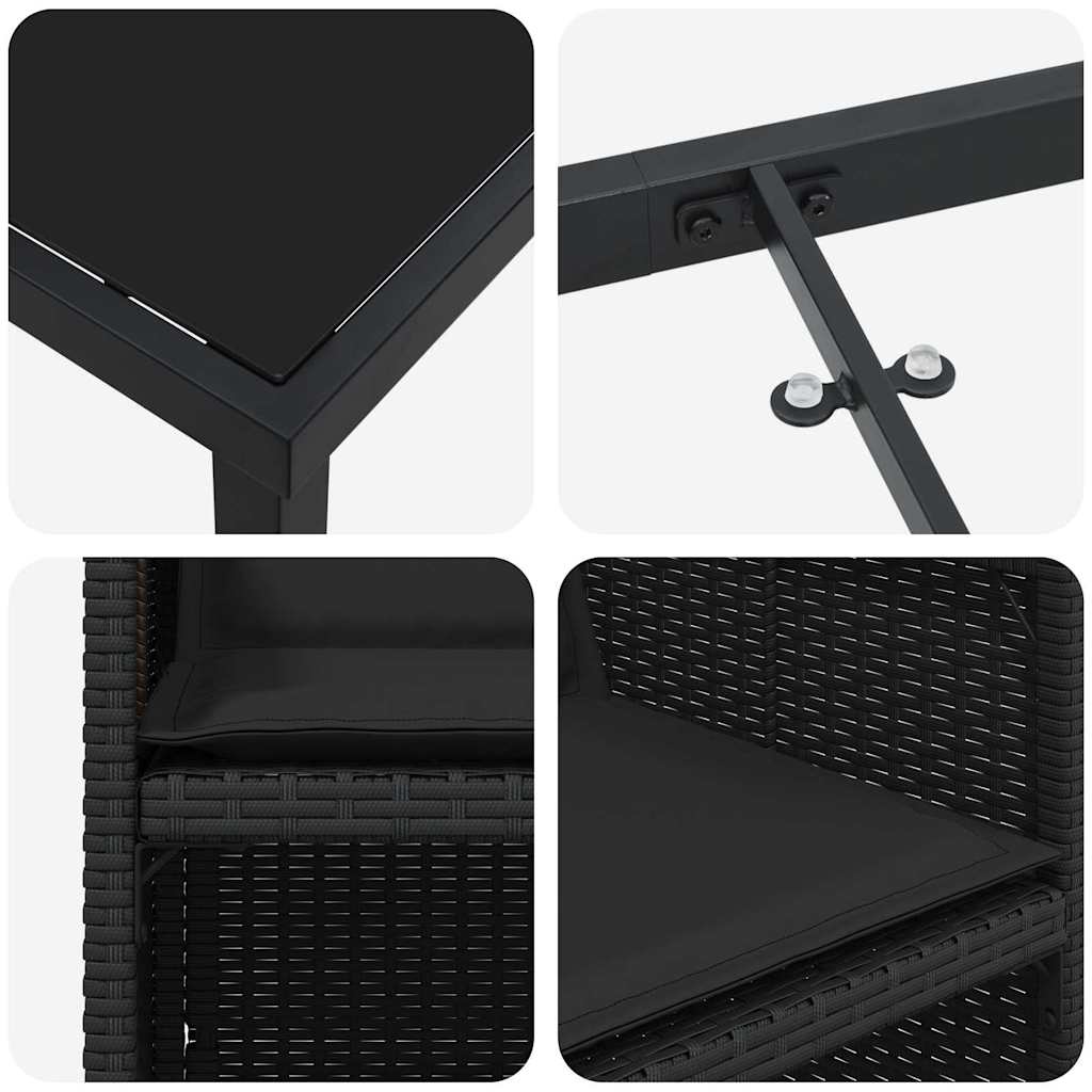 Garten Essgruppe mit Kissen 9 pcs Schwarz Poly-Rattan