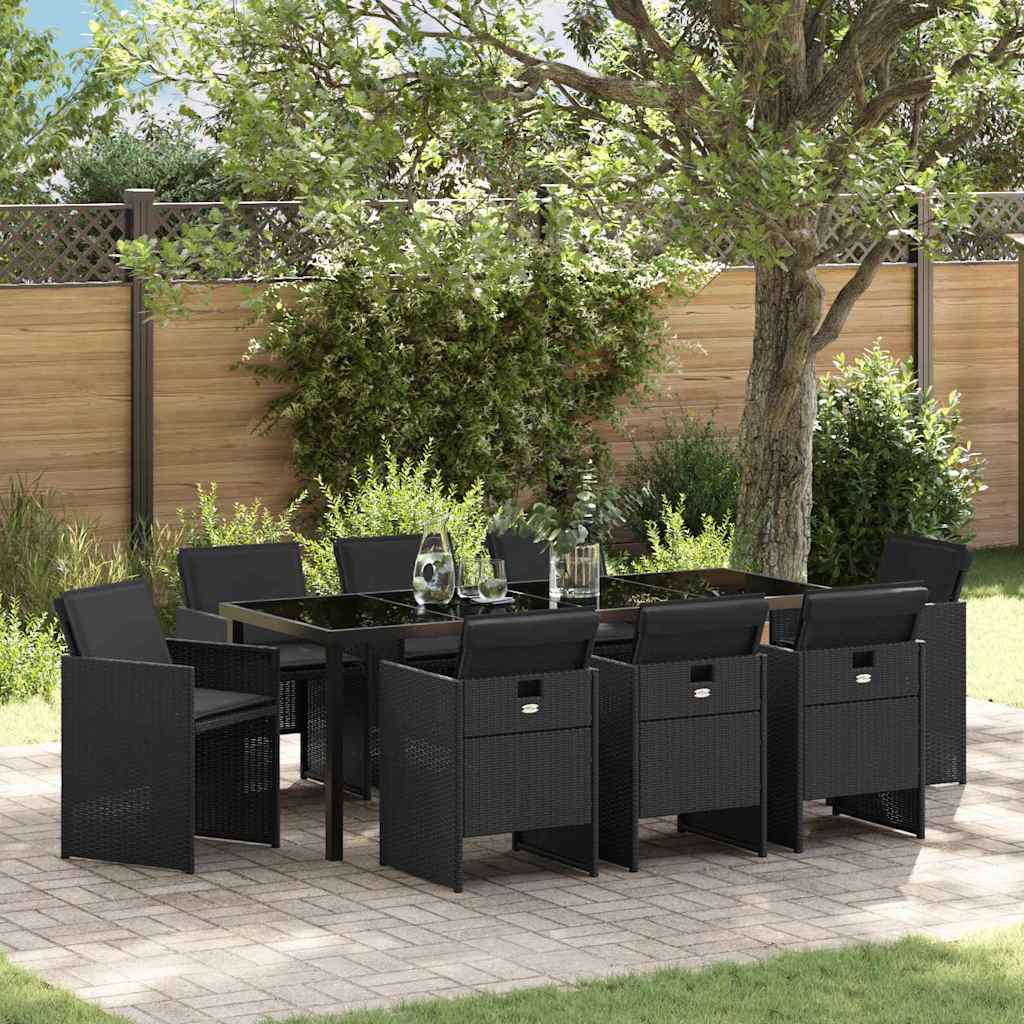 Garten Essgruppe mit Kissen 9 pcs Schwarz Poly-Rattan