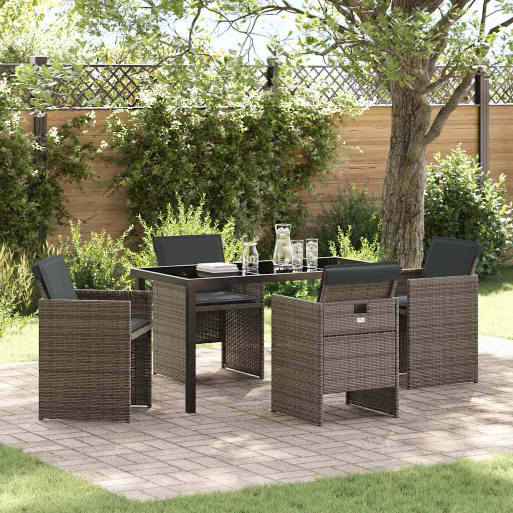 Garten Essgruppe mit Kissen 5 pcs Grau Poly-Rattan