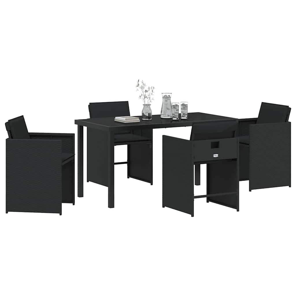 Garten Essgruppe mit Kissen 5 pcs Schwarz Poly-Rattan