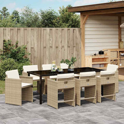 Garten Essgruppe mit Kissen 9 pcs Beige Poly-Rattan