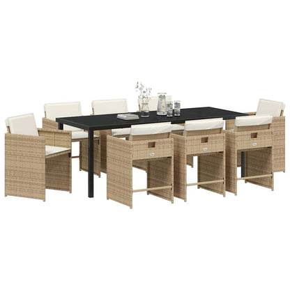 Garten Essgruppe mit Kissen 9 pcs Beige Poly-Rattan