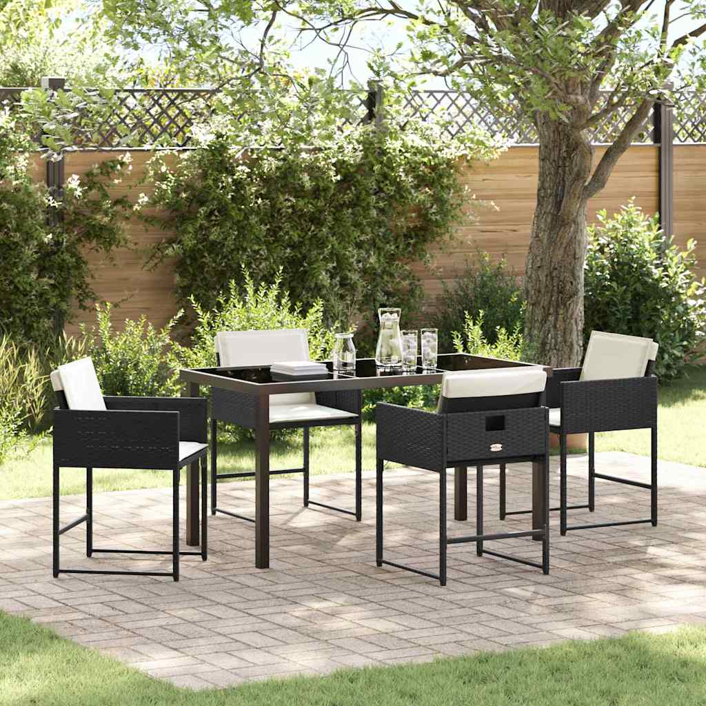 Garten Essgruppe mit Kissen 5 pcs Schwarz Poly-Rattan