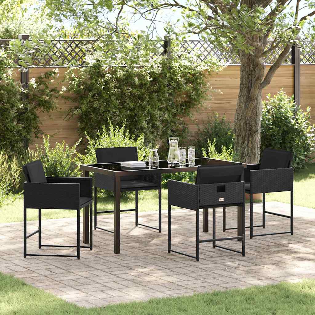 Garten Essgruppe mit Kissen 5 pcs Schwarz Poly-Rattan