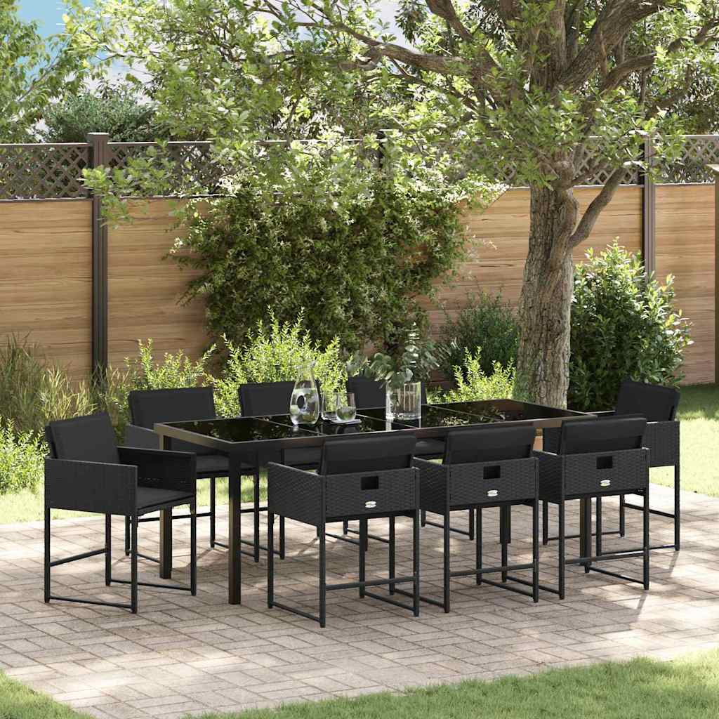 Garten Essgruppe mit Kissen 9 pcs Schwarz Poly-Rattan