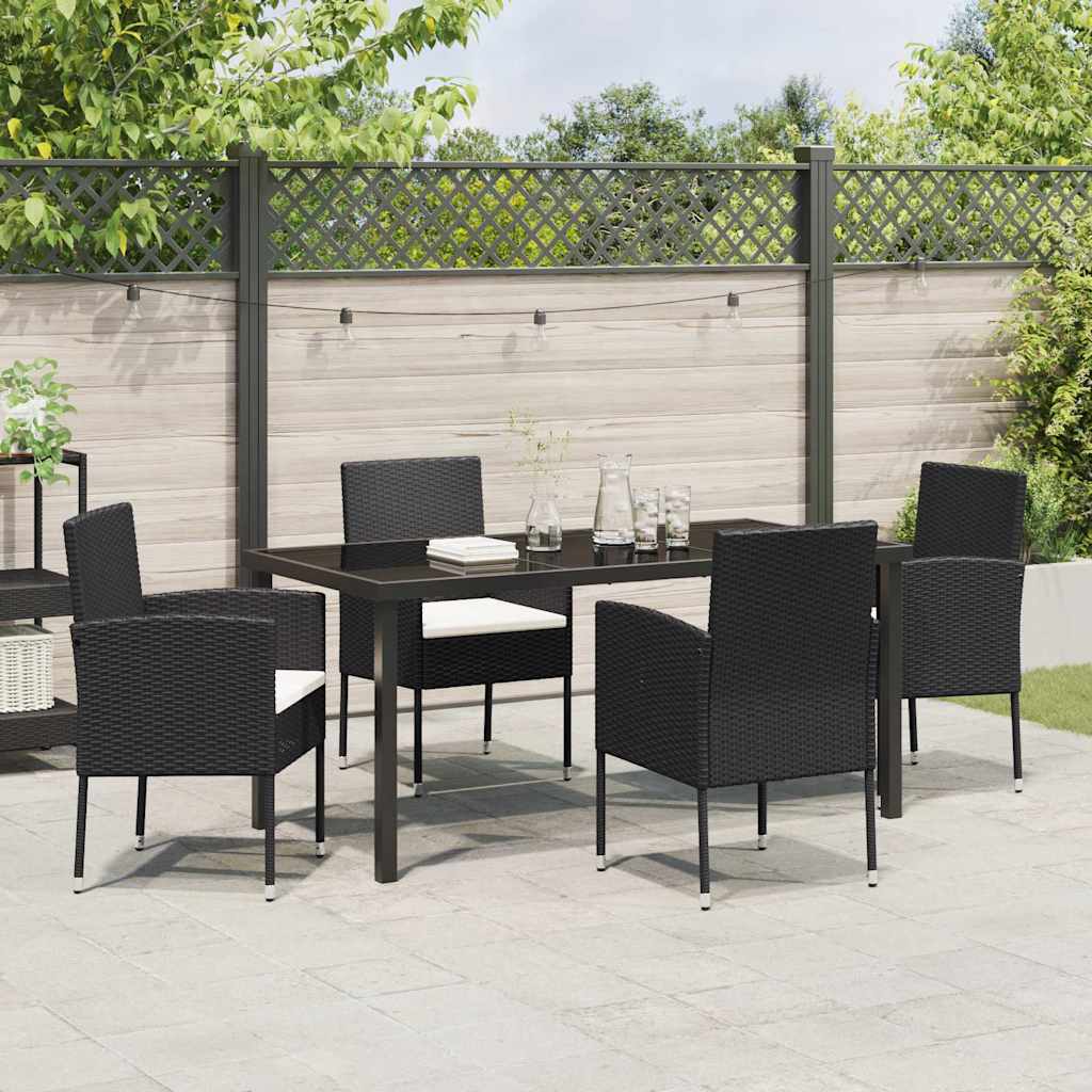 Garten Essgruppe mit Kissen 5 pcs Schwarz Poly-Rattan