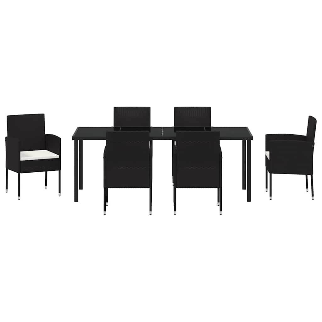 Garten Essgruppe mit Kissen 7 pcs Schwarz Poly-Rattan