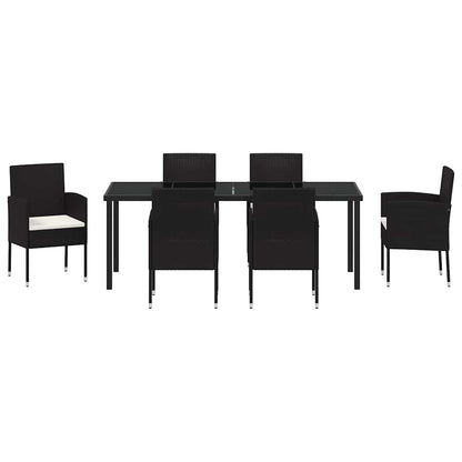 Garten Essgruppe mit Kissen 7 pcs Schwarz Poly-Rattan