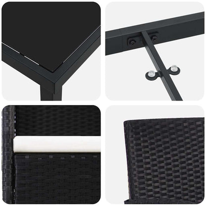 Garten Essgruppe mit Kissen 9 pcs Schwarz Poly-Rattan