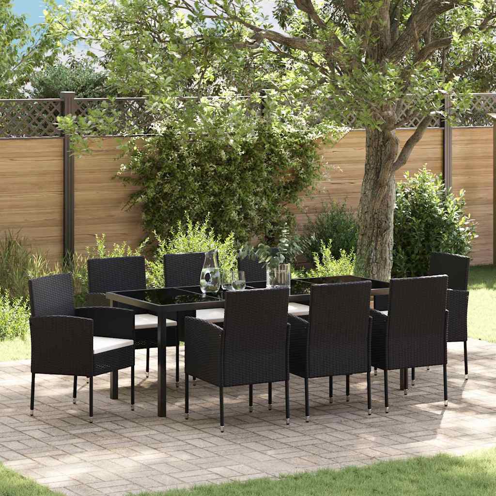 Garten Essgruppe mit Kissen 9 pcs Schwarz Poly-Rattan