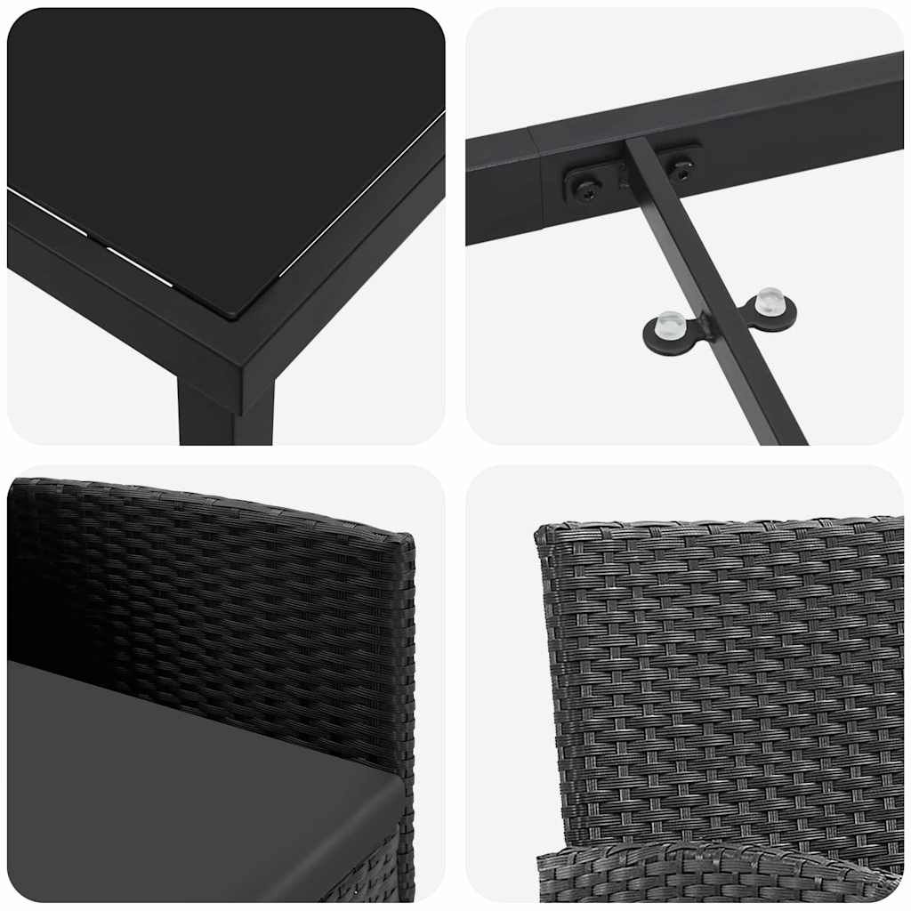 Garten Essgruppe mit Kissen 9 pcs Schwarz Poly-Rattan