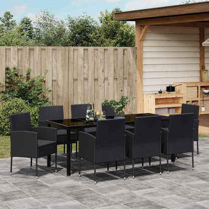 Garten Essgruppe mit Kissen 9 pcs Schwarz Poly-Rattan