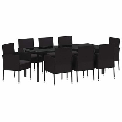 Garten Essgruppe mit Kissen 9 pcs Schwarz Poly-Rattan
