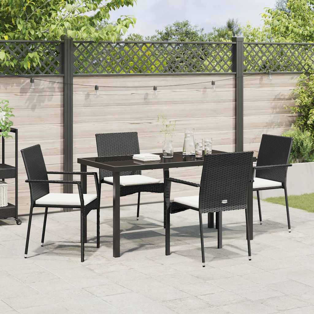 Garten Essgruppe mit Kissen 5 pcs Schwarz Poly-Rattan