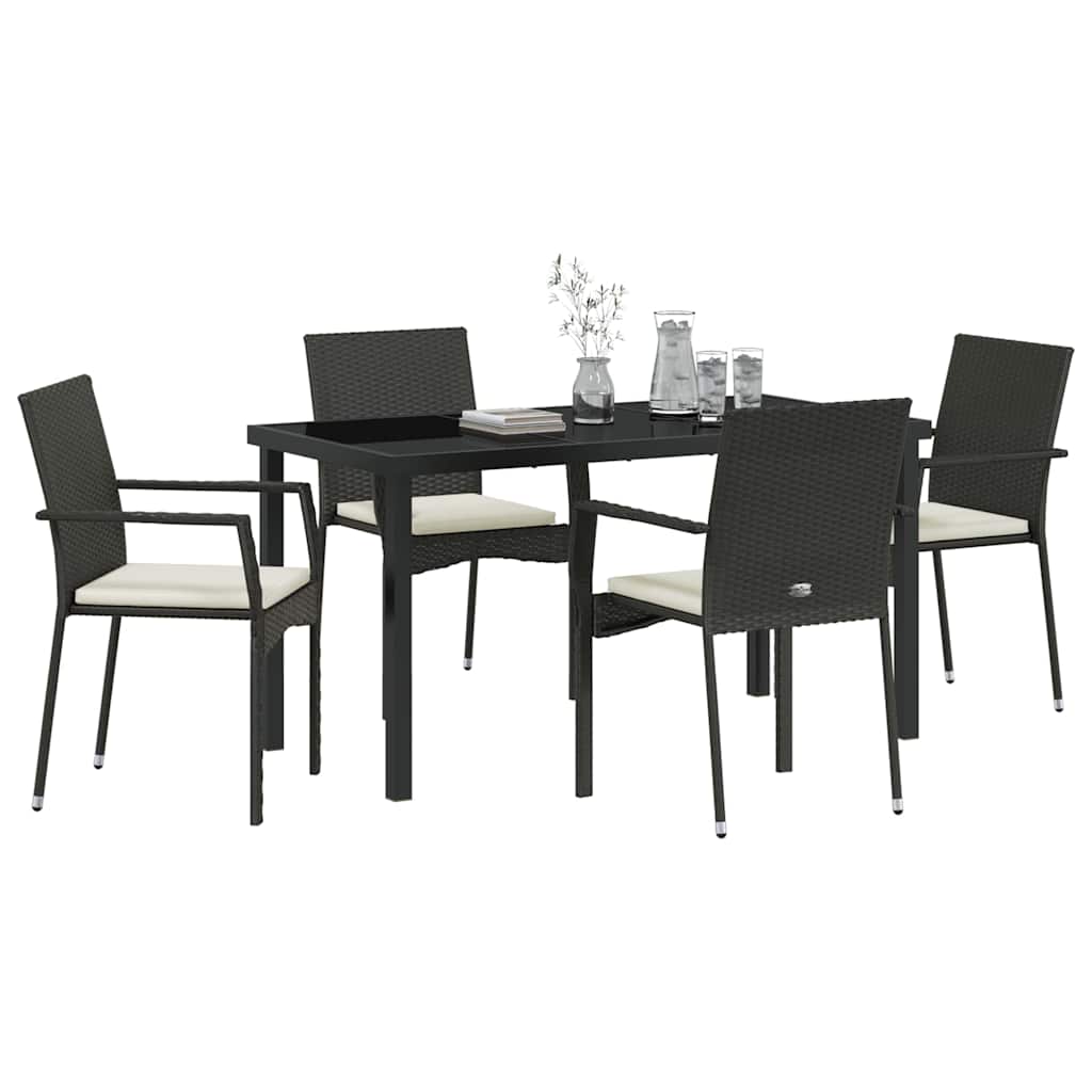 Garten Essgruppe mit Kissen 5 pcs Schwarz Poly-Rattan