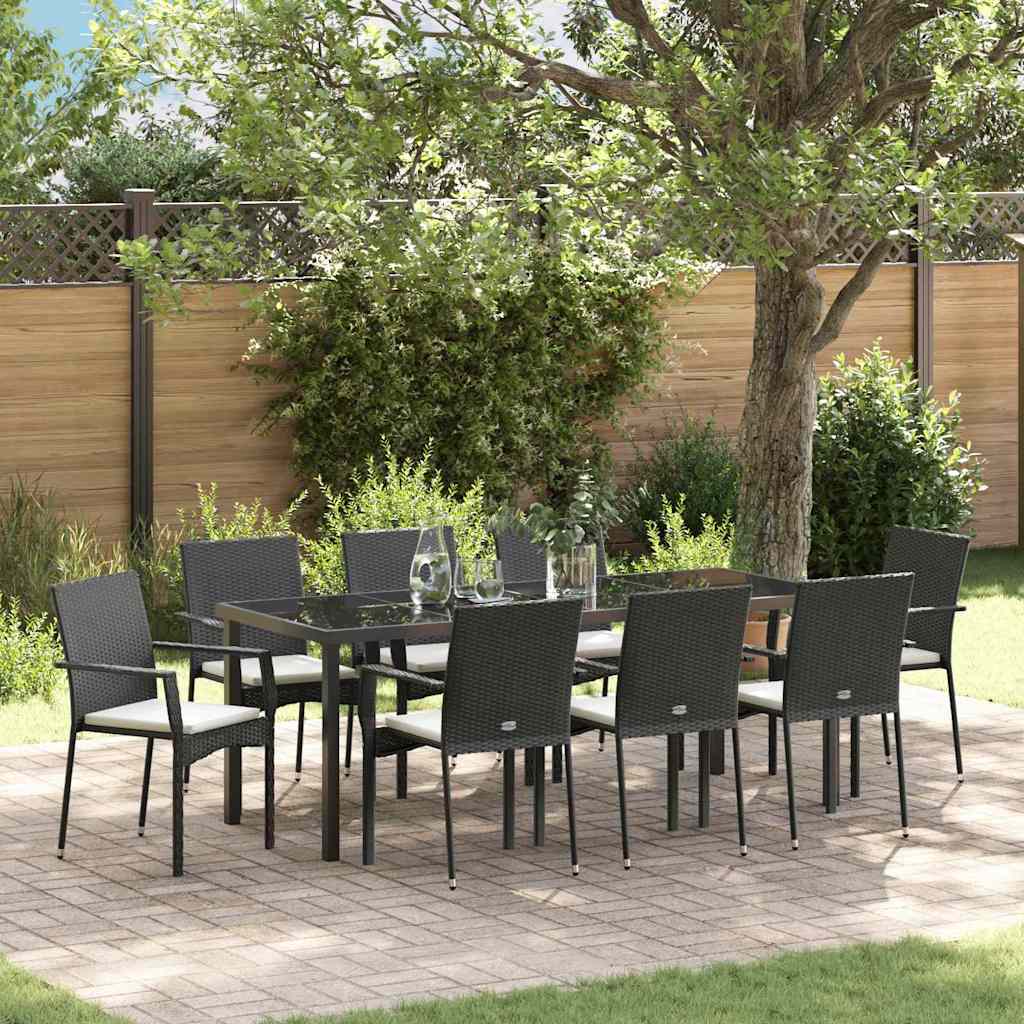 Garten Essgruppe mit Kissen 9 pcs Schwarz Poly-Rattan
