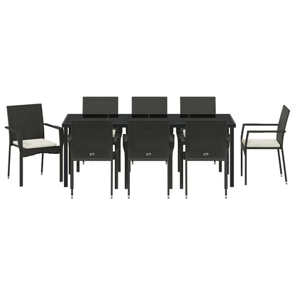 Garten Essgruppe mit Kissen 9 pcs Schwarz Poly-Rattan