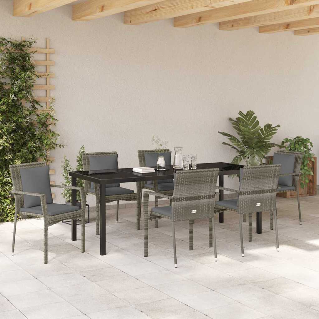 Garten Essgruppe mit Kissen 7 pcs Grau Poly-Rattan