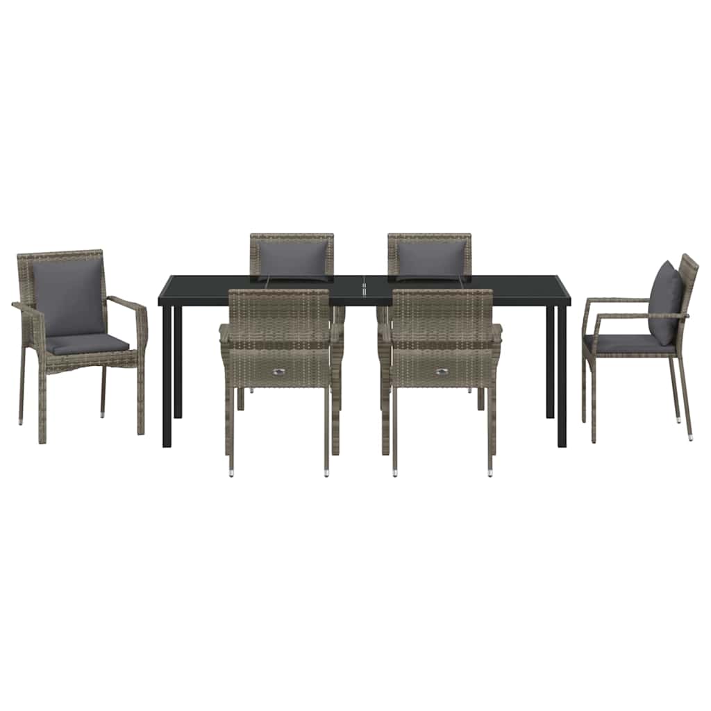 Garten Essgruppe mit Kissen 7 pcs Grau Poly-Rattan