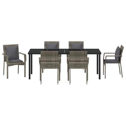 Garten Essgruppe mit Kissen 7 pcs Grau Poly-Rattan