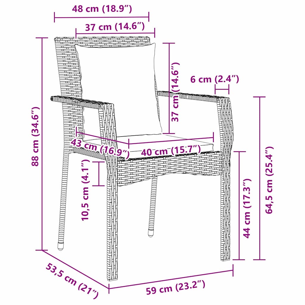 Garten Essgruppe mit Kissen 7 pcs Grau Poly-Rattan