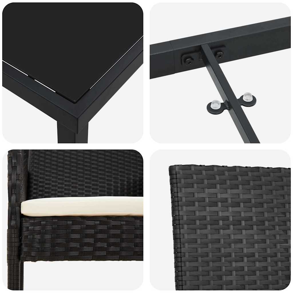 vidaXL Garten Essgruppe mit Kissen 7 pcs Schwarz Poly Rattan