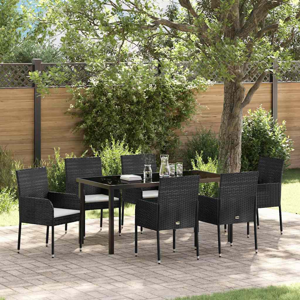 vidaXL Garten Essgruppe mit Kissen 7 pcs Schwarz Poly Rattan