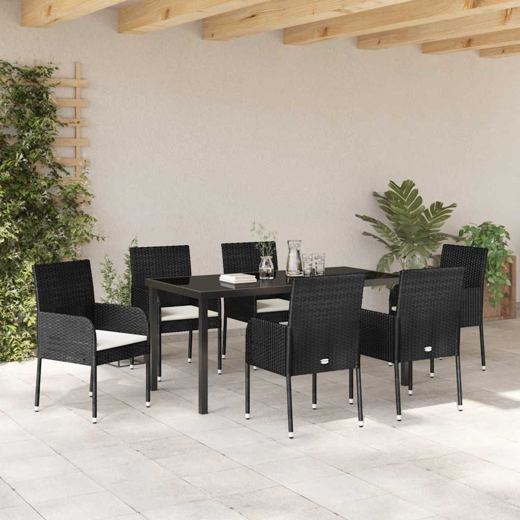 vidaXL Garten Essgruppe mit Kissen 7 pcs Schwarz Poly Rattan