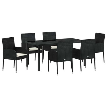 vidaXL Garten Essgruppe mit Kissen 7 pcs Schwarz Poly Rattan