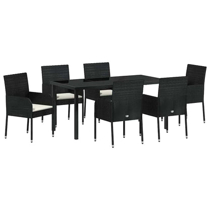 vidaXL Garten Essgruppe mit Kissen 7 pcs Schwarz Poly Rattan