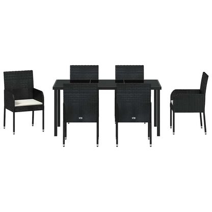 vidaXL Garten Essgruppe mit Kissen 7 pcs Schwarz Poly Rattan